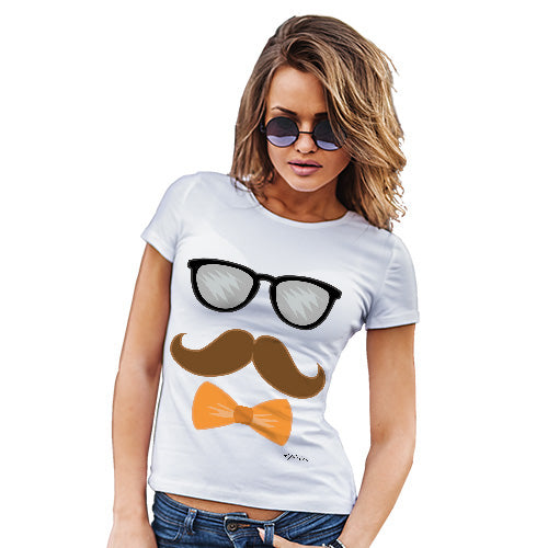 Womens Novelty T Shirt Christmas Glasses Moustache Bowtie Women's T-Shirt X-Large White