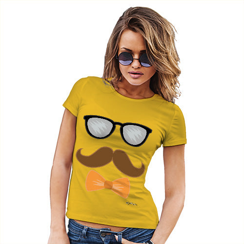 Funny T-Shirts For Women Glasses Moustache Bowtie Women's T-Shirt X-Large Yellow
