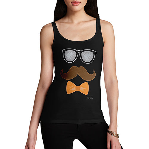 Womens Funny Tank Top Glasses Moustache Bowtie Women's Tank Top X-Large Black