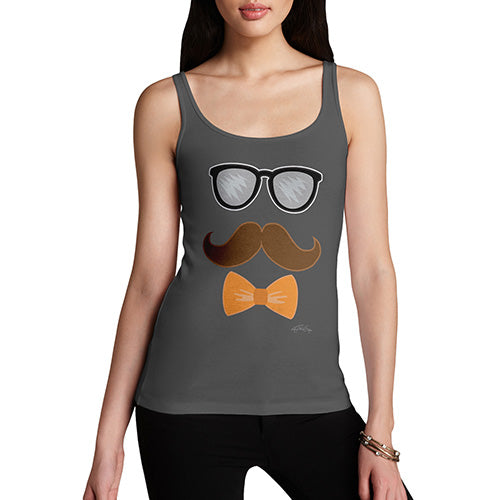 Funny Tank Top For Women Sarcasm Glasses Moustache Bowtie Women's Tank Top X-Large Dark Grey