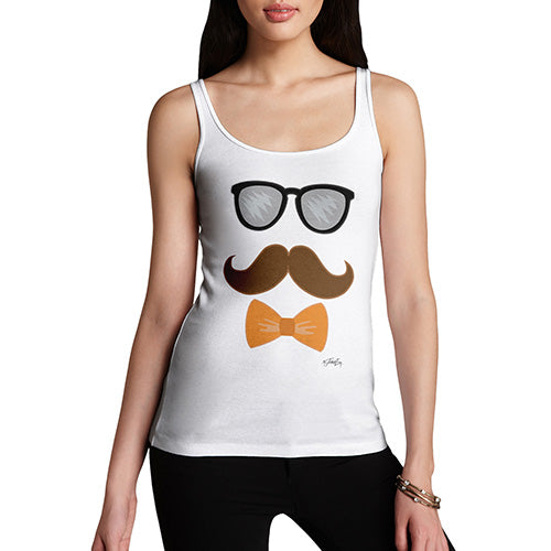 Womens Humor Novelty Graphic Funny Tank Top Glasses Moustache Bowtie Women's Tank Top X-Large White