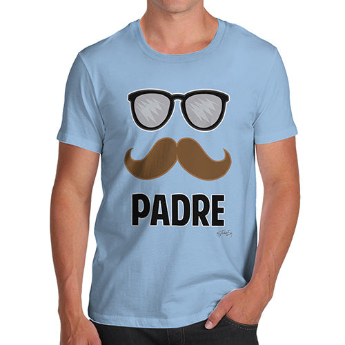 Novelty Tshirts Men Padre Moustache Men's T-Shirt X-Large Sky Blue