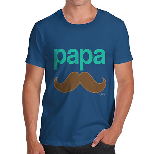Funny Tee For Men Papa Moustache Men's T-Shirt X-Large Royal Blue