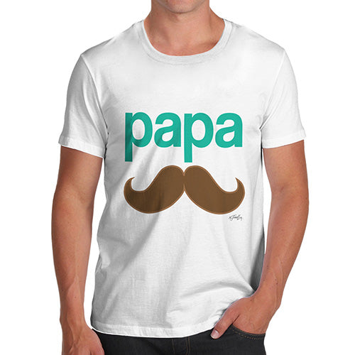 Novelty Tshirts Men Papa Moustache Men's T-Shirt X-Large White