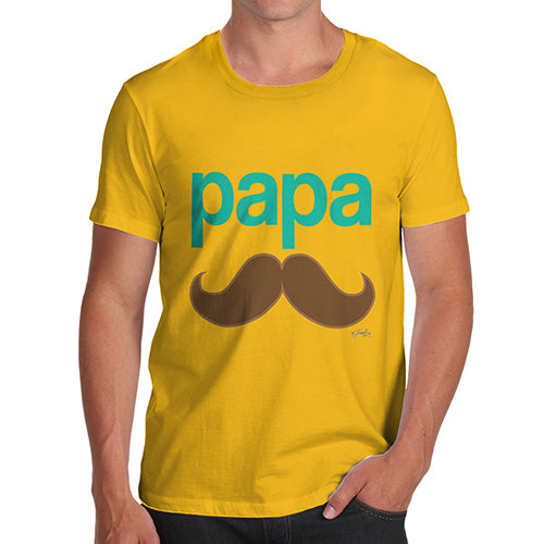 Novelty Tshirts Men Funny Papa Moustache Men's T-Shirt X-Large Yellow