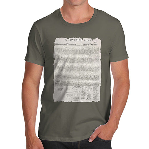 Mens T-Shirt Funny Geek Nerd Hilarious Joke The Declaration Of Independence Men's T-Shirt Large Khaki