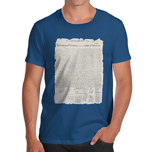 Funny T Shirts For Dad The Declaration Of Independence Men's T-Shirt X-Large Royal Blue