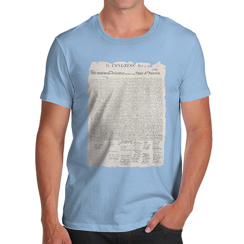 Funny Mens T Shirts The Declaration Of Independence Men's T-Shirt Small Sky Blue