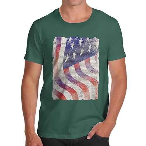 Funny T Shirts For Men Declaration Of Independence USA Flag Men's T-Shirt Medium Bottle Green