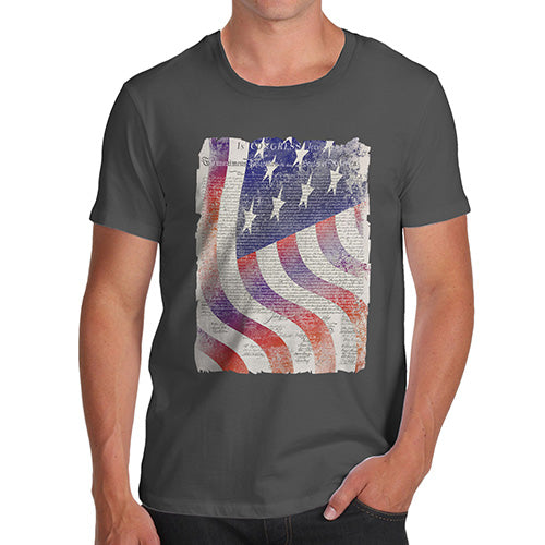 Funny Tee Shirts For Men Declaration Of Independence USA Flag Men's T-Shirt Medium Dark Grey