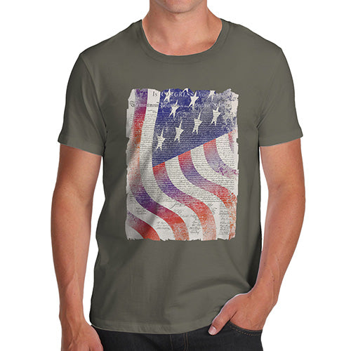 Novelty T Shirts For Dad Declaration Of Independence USA Flag Men's T-Shirt Small Khaki