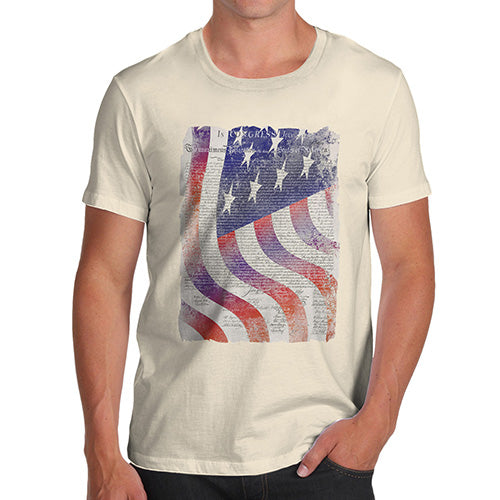 Novelty Tshirts Men Funny Declaration Of Independence USA Flag Men's T-Shirt Large Natural