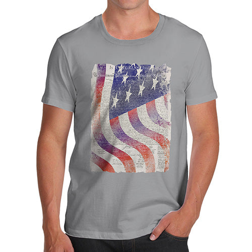 Novelty Tshirts Men Declaration Of Independence USA Flag Men's T-Shirt Large Light Grey