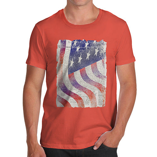 Novelty Tshirts Men Declaration Of Independence USA Flag Men's T-Shirt Medium Orange