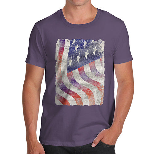 Funny T Shirts For Men Declaration Of Independence USA Flag Men's T-Shirt Medium Plum