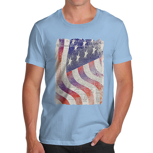 Funny T Shirts For Dad Declaration Of Independence USA Flag Men's T-Shirt Small Sky Blue