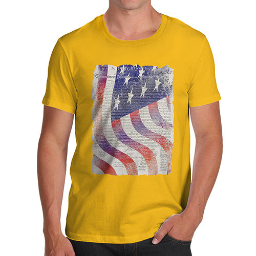 Funny Tee For Men Declaration Of Independence USA Flag Men's T-Shirt X-Large Yellow