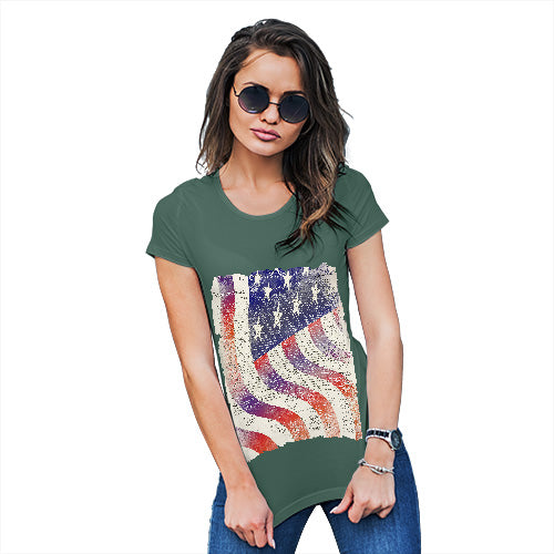 Funny T-Shirts For Women Sarcasm Declaration Of Independence USA Flag Women's T-Shirt Small Bottle Green