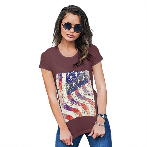 Funny T Shirts For Women Declaration Of Independence USA Flag Women's T-Shirt X-Large Burgundy