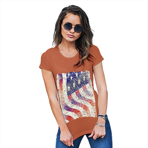 Womens Novelty T Shirt Christmas Declaration Of Independence USA Flag Women's T-Shirt Small Orange