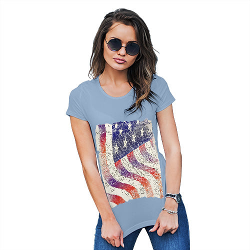 Novelty Gifts For Women Declaration Of Independence USA Flag Women's T-Shirt Medium Sky Blue