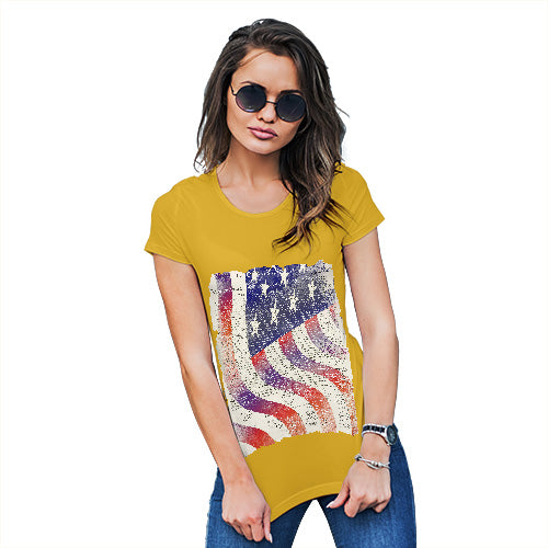 Funny T-Shirts For Women Declaration Of Independence USA Flag Women's T-Shirt Medium Yellow