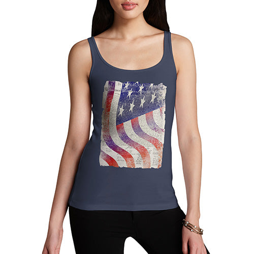 Funny Tank Tops For Women Declaration Of Independence USA Flag Women's Tank Top X-Large Navy
