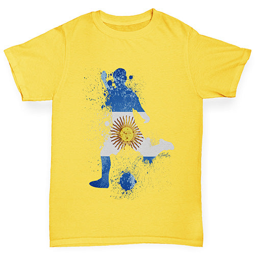 Kids Funny Tshirts Football Soccer Silhouette Argentina Boy's T-Shirt Age 3-4 Yellow