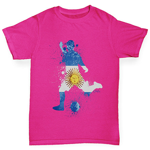 Girls novelty t shirts Football Soccer Silhouette Argentina Girl's T-Shirt Age 12-14 Pink