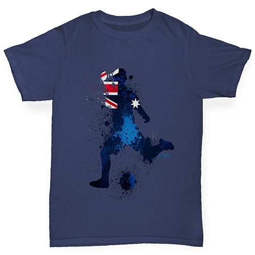 Boys Funny Tshirts Football Soccer Silhouette Australia Boy's T-Shirt Age 12-14 Navy