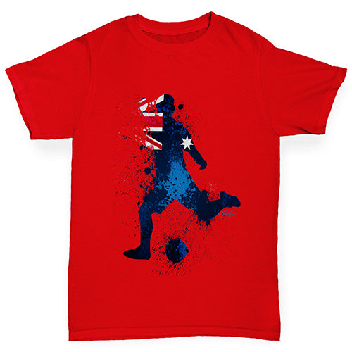 Boys funny tee shirts Football Soccer Silhouette Australia Boy's T-Shirt Age 7-8 Red