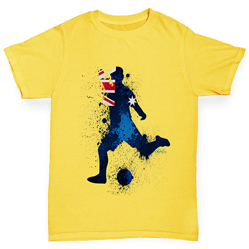 Kids Funny Tshirts Football Soccer Silhouette Australia Boy's T-Shirt Age 12-14 Yellow