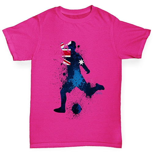 Girls funny tee shirts Football Soccer Silhouette Australia Girl's T-Shirt Age 7-8 Pink