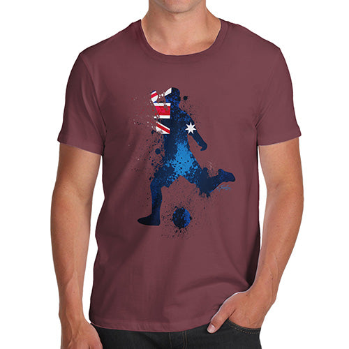 Funny Mens T Shirts Football Soccer Silhouette Australia Men's T-Shirt Small Burgundy