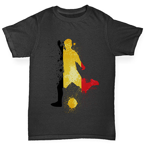 funny t shirts for boys Football Soccer Silhouette Belgium Boy's T-Shirt Age 9-11 Black