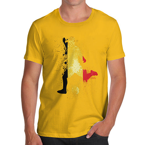 Funny Mens Tshirts Football Soccer Silhouette Belgium Men's T-Shirt Large Yellow