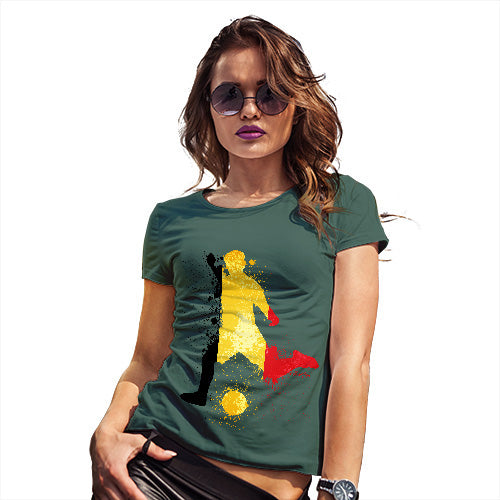 Novelty Tshirts Women Football Soccer Silhouette Belgium Women's T-Shirt Large Bottle Green