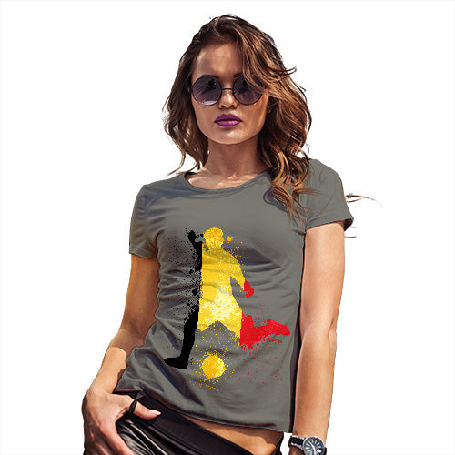 Funny Gifts For Women Football Soccer Silhouette Belgium Women's T-Shirt Small Khaki