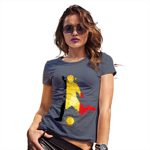 Womens Novelty T Shirt Christmas Football Soccer Silhouette Belgium Women's T-Shirt Medium Navy