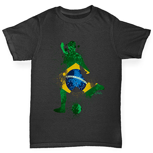 Boys funny tee shirts Football Soccer Silhouette Brazil Boy's T-Shirt Age 12-14 Black