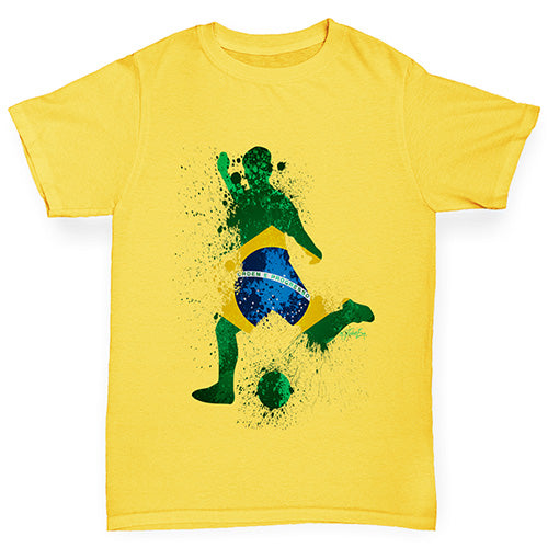 Boys Funny T Shirt Football Soccer Silhouette Brazil Boy's T-Shirt Age 5-6 Yellow