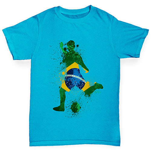 Novelty Tees For Girls Football Soccer Silhouette Brazil Girl's T-Shirt Age 12-14 Azure Blue