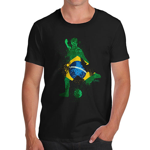 Funny Tee Shirts For Men Football Soccer Silhouette Brazil Men's T-Shirt Large Black