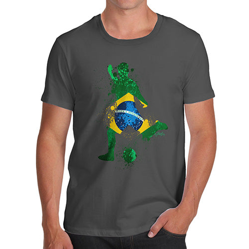 Mens T-Shirt Funny Geek Nerd Hilarious Joke Football Soccer Silhouette Brazil Men's T-Shirt Small Dark Grey