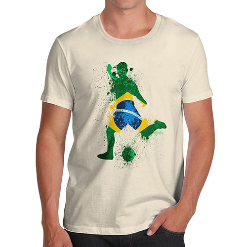 Funny Mens T Shirts Football Soccer Silhouette Brazil Men's T-Shirt Large Natural
