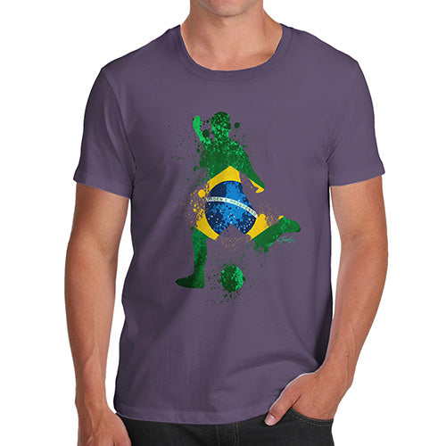 Novelty Tshirts Men Funny Football Soccer Silhouette Brazil Men's T-Shirt X-Large Plum