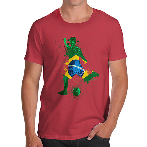 Novelty Tshirts Men Funny Football Soccer Silhouette Brazil Men's T-Shirt Large Red
