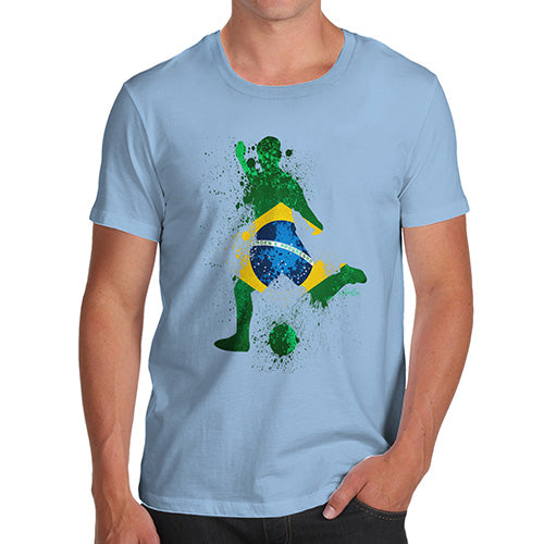 Funny T Shirts For Men Football Soccer Silhouette Brazil Men's T-Shirt Medium Sky Blue