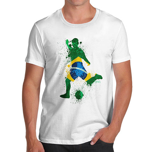 Mens T-Shirt Funny Geek Nerd Hilarious Joke Football Soccer Silhouette Brazil Men's T-Shirt Large White