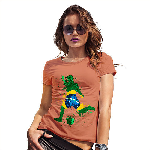 Funny T Shirts For Women Football Soccer Silhouette Brazil Women's T-Shirt Small Orange